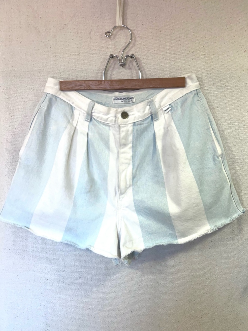 Guess by Georges Marciano Light Blue & White Striped High-Waist Jean Shorts